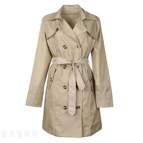 TECHOME Ladies Classic Double Breasted Trench Coat Waterproof Hooded Raincoat Long Autumn Windbreaker Outwear with Belt Khaki