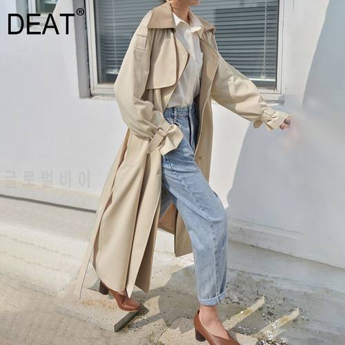 DEAT 2023 New Autumn Fashion Long Length Double Lapel Collar Sashe Women&39s Trench Coat High End England Style Clothes MX119
