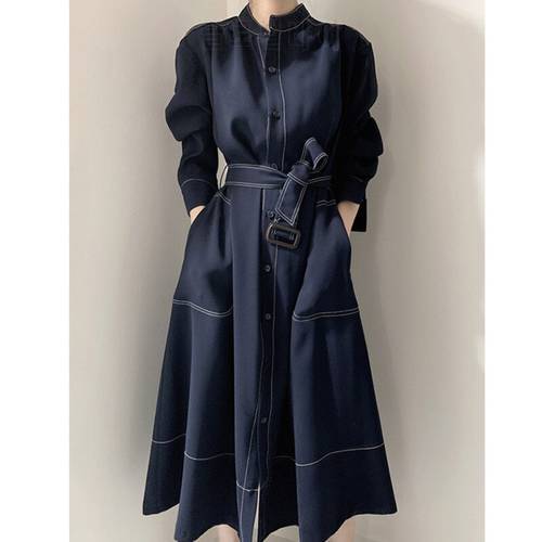 [EWQ] 2023 Spring New Long Sleeve Simple Trench Coat Outwear Fashionable Ladies Coat Ladies Trendy Clothing Women Windbreaker