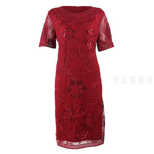 BGW HT5203 Red Short Sleeves Lace Women Party Dresses Sequined Cocktail Dresses Real Pictures 2020 New Women Dress