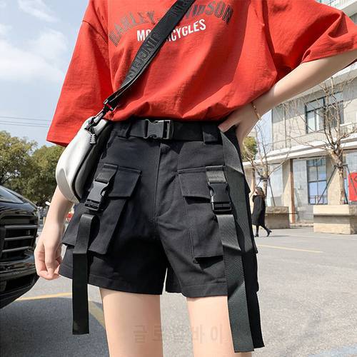 EACHIN Women High Waisted Shorts Ladies Summer Fashion Harajuku Streetwear Casual Cargo Shorts with Belt Pockets Jogging Shorts