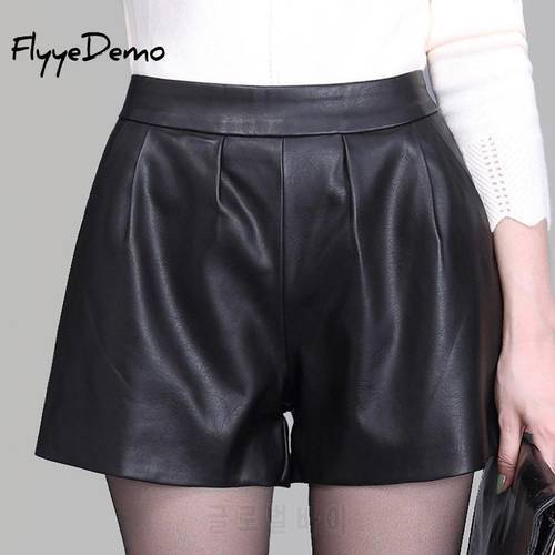 5XL PU Leather Shorts Women High Quality Wide Leg Faux Leather Shorts High Waist Shorts For Women Spring Loose Shorts Big Size