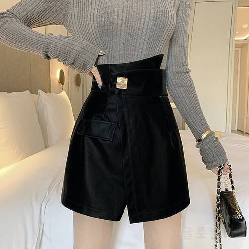 QOERLIN S-XL Skirt Shorts High Waist Irregular Wide Leg Shorts Female Solid Pocket Fake Skirts Black Zipper Skirts Shorts