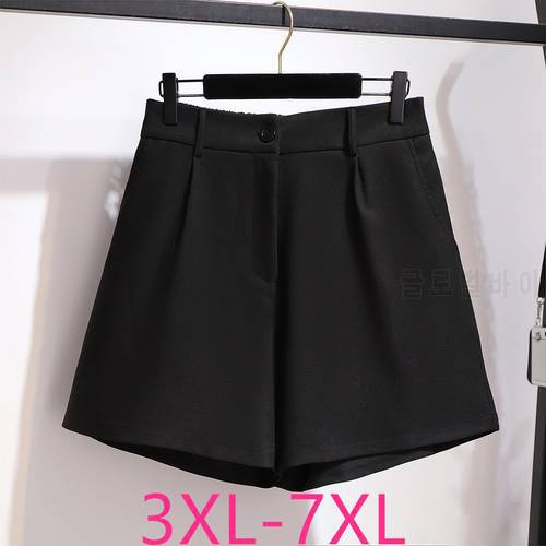 2021 Spring Summer Plus Size Shorts For Women Large Loose Casual Elastic Waist High Waist Wide Leg Shorts Black 4XL 5XL 6XL 7XL