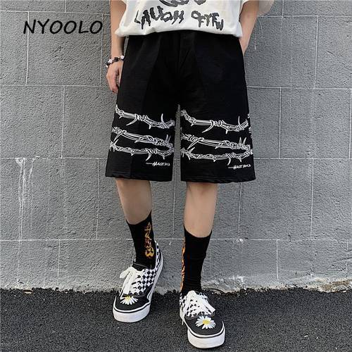 NYOOLO Harajuku streetwear iron chain pattern jogger shorts women men Summer loose elastic waist Hip hop skateboard shorts