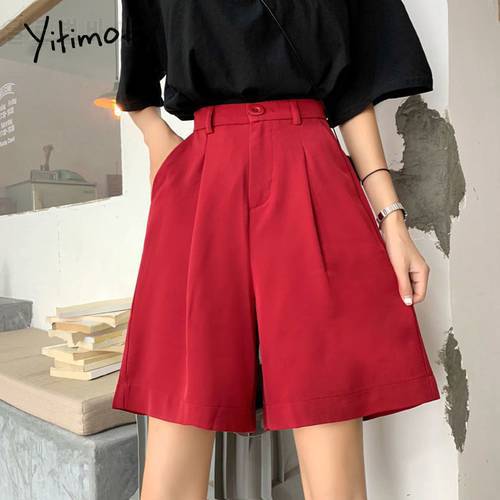 red shorts women loose high waist wide leg Solid harajuku New Straight summer korean fashion black shorts elastic waist