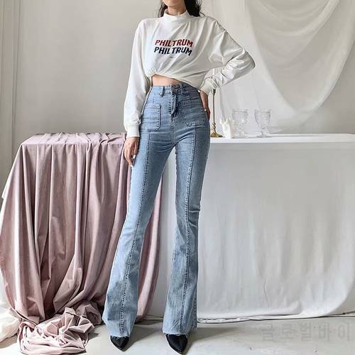 Spring Autumn winter new European and American style high waist stretch horn jeans women, Slim long legs solid color jeans women