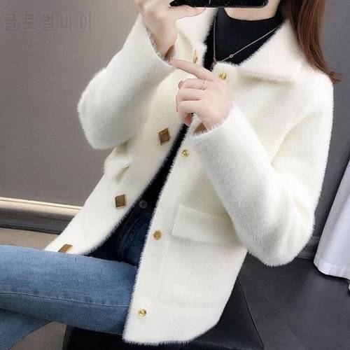 2020 Women&39s Non-Shedding Imitation Mink Fleece Autumn And Winter New Korean Button Thick Coat Sweater Lady Knitted Cardigan L25