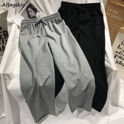 Pants Women Basic High-waist Wide Leg Womens Trousers Lady Casual Solid Casual All-match Females Loose Hot Sale Trendy Leisure