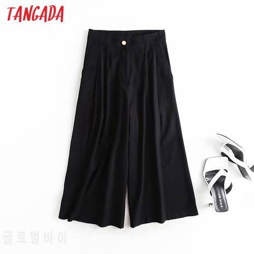 Tangada fashion women high quality wide leg suit pants trousers pockets buttons office lady pants pantalon 4C60