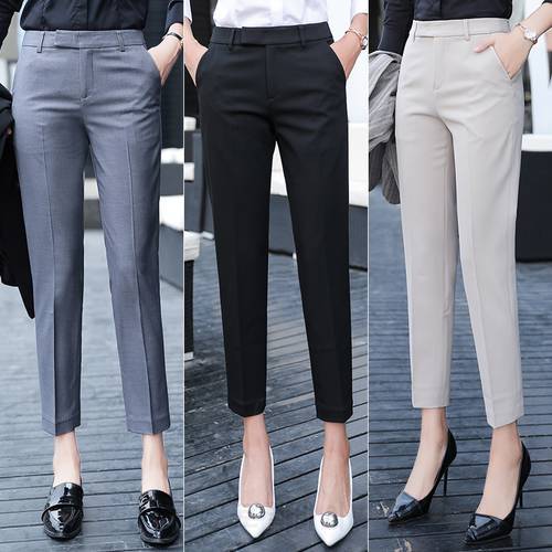 Black Gray Suit Pants Woman High Waist Pants Office Ladie Ashion Formal Work Trousers Female Elegant Casual Straight Pants