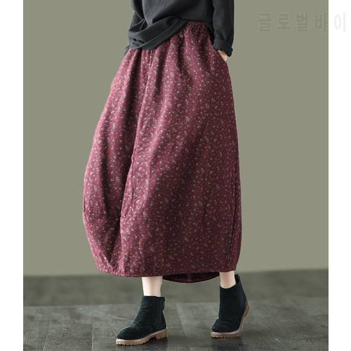Autumn Winter Skirt Women Elastic Waist Loose padded Skirt 2022 Ladies New Casual Print Vintage Thicker Cotton Skirt