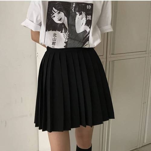 Japan High Waist Black Skirt Women Casual Vintage College Pleated Mini Skirts Preppy Style Skirt Drop