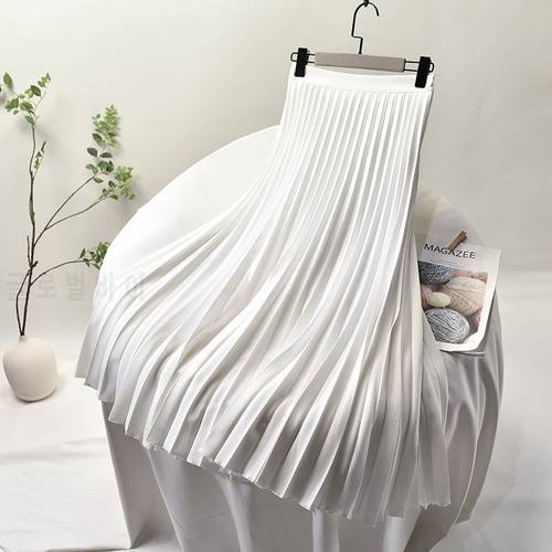 2022 Women High Quality Autumn A-line Pleated Skirt Saia Stretch Waist Top Brand White Long Skirt Faldas Jupe Femme Maxi Skirts