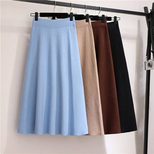 Fdfklak New Vintage Autumn Winter Women Thick Wool Umbrella Skirt High Waist Midi knitted Skirt A-line female Elegant Skirts