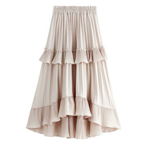 2022 New Autumn Pleated Skirt High Waist Irregular Hem Flouncing Women Long Skirts Saia Women White Skirts Faldas Jupe Femme