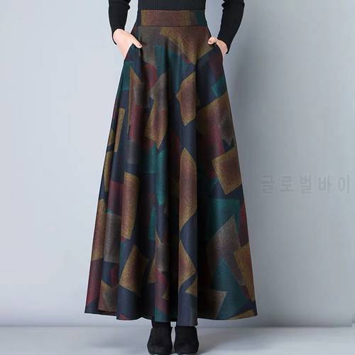 Vintage A-Line High Waist Woolen Skirts 2019 Autumn Winter Fashion Women&39s Wool Maxi Skirts Female Casual Long Streetwear