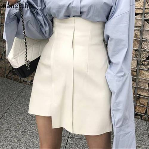 2020 New Summer Women&39s Leather Skirt Pu Leather Black White High Waist Short Asymmetric Skirt Woman Mini Skirts Female Clothes