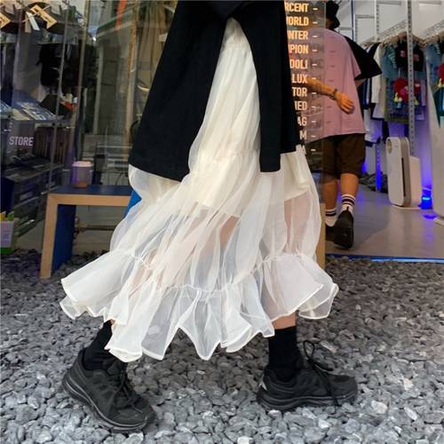 Korean Style Y2K Mesh Skirt 2022 Autumn Winter New High Waist Slim Temperament Mid-Length Korean Style Women&39s Skirt