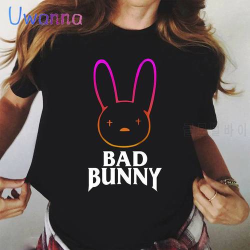 Hip Pop Bad Bunny T-shirt Printed Cartoon T Shirt Women Vintage Black Tshirt 90s Korean Style Oversize Graphic Tee Shirt Tops