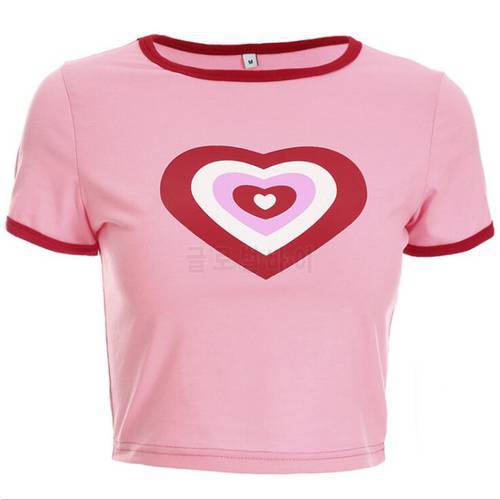 summer New Love heart Print Short Sleeve T-Shirt