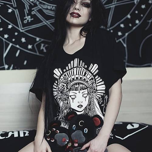 Punk Grunge Black Print T-shirts Loose Punk Harajuku Streetwear Summer 2021 T-shirt Female Fashion Aesthetic T shirt