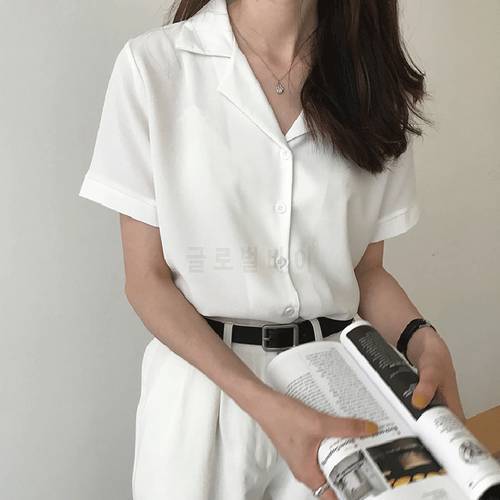 2020 Summer Blouse Shirt For Women Fashion Short Sleeve V Neck Casual Office Lady White Shirts Tops Japan Korean Style 35