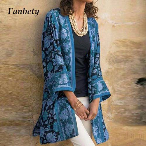 2020 Women Vintage Floral Print Cardigan Jacket Autumn Casual V Neck Long Sleeve Coats Elegant Ladies Open Stitch Tops Outerwear