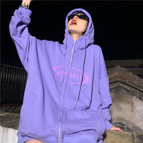 Jackets Women Violet Gray Black Hooded Letter Printed Loose Streetwear 2020 Autumn New Fashion Stylish Womens Tops High Street