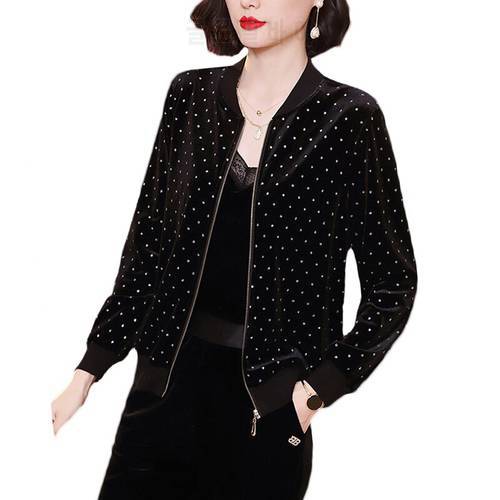 22022 Fashion Spring Velvet Jacket Women Long Sleeve Thin Bomber Zipper Baseball Tops Jacket Female Black Work Wear Coat Outwear