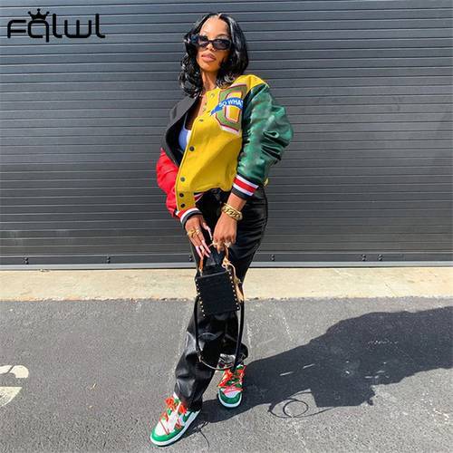 FQLWL Patchwork Streetwear Winter Clothes Jacket Women Fashion Cropped Bomber Jacket Women Fall 2020 Autumn Loose Ladies Jackets