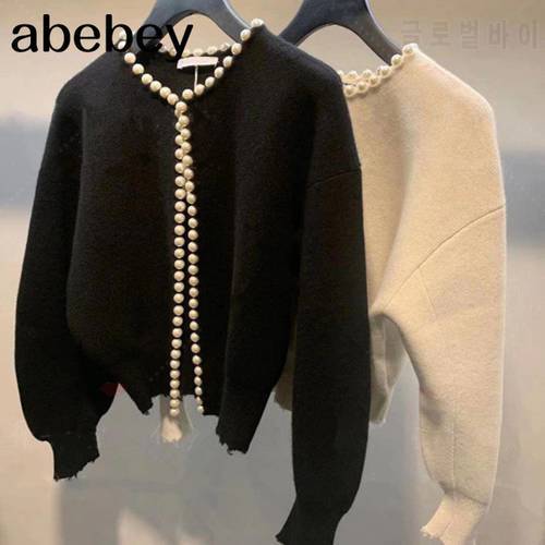 2022 New Fashion Korean Jackets Pearls Cardigan Batwing Sleeve Wool Knit Vintage Women&39s Coat High Quality Jacket AQ927