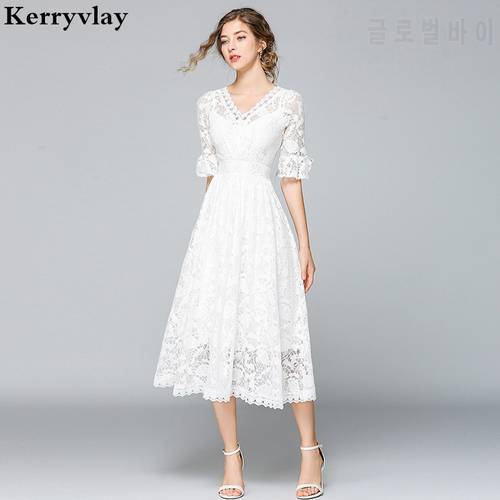 French Summer Princess White Lace Dress Vestidos Casual Mujer 2022 Large Swing Midi Beach Party Dress Robe Blanche Femme K9011
