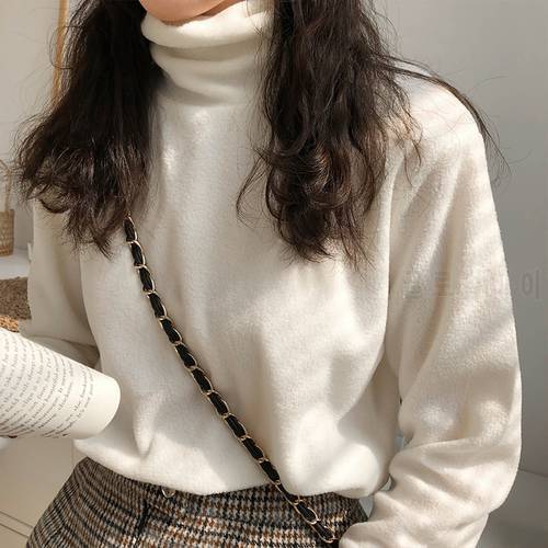 Korean Style Sanding Stretch WomenTurtleneck Pullovers Soft Primer Shirt Long Sleeve Korean Sweater 2022 Autumn Winter Solid