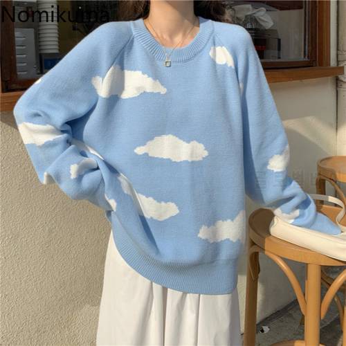 Nomikuma Korean Cartoon Cloud Women Sweater Chic Causal Knitted Pullover Tops 2020 Autumn New Pull Jumpers 6B805
