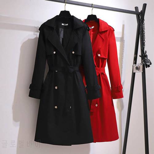 Autumn trench coat women plus size bust 153cm 6XL 7XL 8XL 9XL 10XL suit collar long trench coat women black red colors