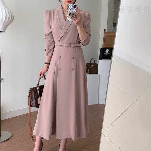 JSXDHK Office Ladies Chic Turn Down Collar Trench Coats Elegant Autumn Women Double-breasted Pink Long Windbreaker With Belt