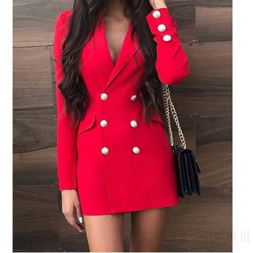BacklakeGirls Elegant Lapel Collar Long Sleeve Suit Dress For Woman Red Blazer Dress Robe Femme Fashion Autumn Coat Vestidos