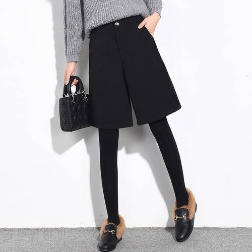 Wide Leg Half Long High Waist Women Shorts Autumn Winter Fashion All-match Wool Shorts Female Casual Black Gray Woolen Shorts