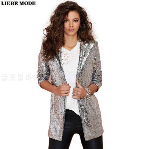 Womens Casual Gold Silver Black Shiny Sequined Jacket Coat Women 2020 Club Party V-neck Long Cardigan Jackets with Sequins
