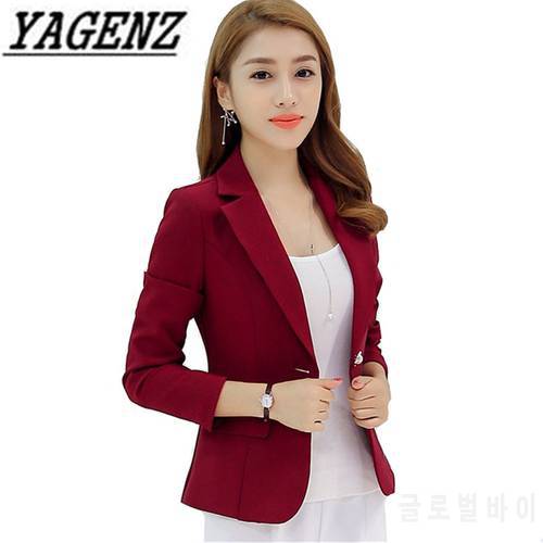 Grey Wine Red Navy Blue Ladies Business Suit 2022 Spring Autumn Slim Short Blazer Jacket Single Button Blazers Women Casual Tops