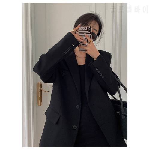 2020 Autumn Women Double Breasted Blazer Korean Black White Loose Notched Women Blazers And Jackets Ladies Office Coat Long