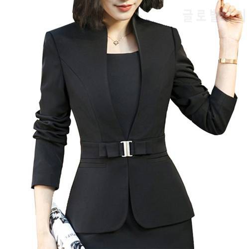 Elegant and Fashion Women Blazers Autumn Temperament Long-sleeve Black Gray Jacket Office Ladies Plus Size Work Wear Coat