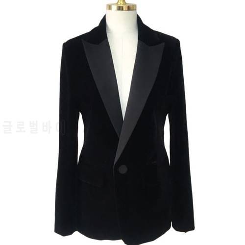 Women Velvet Blazer Coat Tops Black Jackets Autumn Fashion office lady Elegant small suit