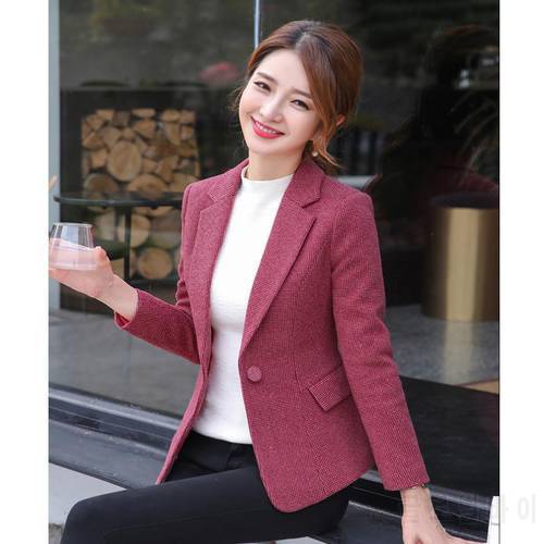 Free Shipping New Fashion Spring Autumn Small Suit Coat Women Thickened Korean Slim Long Sleeve Red Gray Work Wear Coats