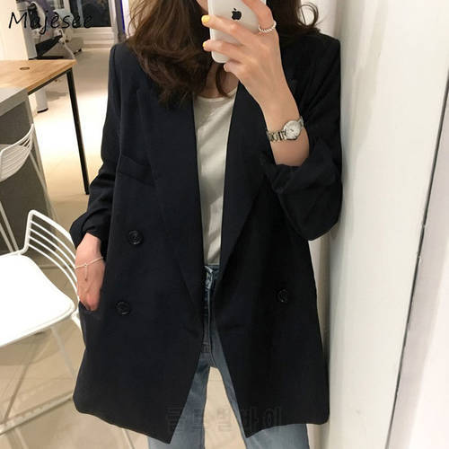 Blazers Women Solid Office Ladies Double Breasted All-match Korean Style Casual Daily Spring Autumn Clothing Chic Popular Ins