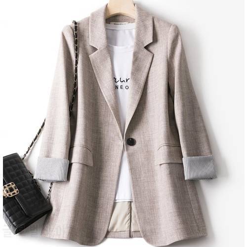 Spring Autumn Women Korean Loose Blazers And Jackets Casual Notched One Button Formal Blazer Fashion Ladies Clothes