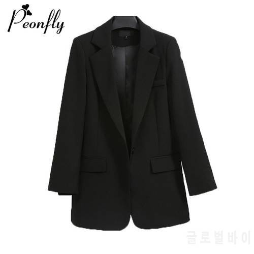 PEONFLY Casual Single Button Women Blazer Jacket Notched Collar Female Jackets Fashion Black Suits Outwear 2019 Autumn Coat
