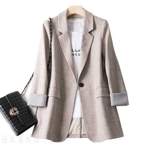 New Spring Autumn Fashion Business Plaid Suits Women Work Office Casual Blazer Ladies Long Sleeve Gray Coats Slim Jacket