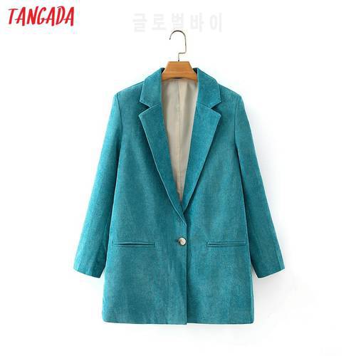 Tangada 2020 Autumn Winter Women Corduroy Blazer Coat Vintage Long Sleeve Female Outerwear Chic Tops DA149